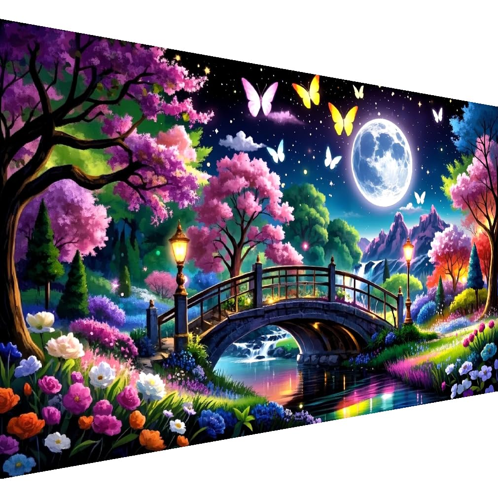 LWZAYS 5D Large Diamond Painting Kits for Adults, Landscape Diamond Art Painting Kit, DIY Full Drill Crystal Rhinestone Moon Arts and Crafts for Home Wall Decor 27.5 X 15.7inch LWZAYS