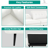Naomi Home Monica Leather Futon Sofa, Convertible Couch Bed, Split Back Premium air Leather Sleeper Couch Sofa for Living Room, Mid Century Modern Fold Out Couch Bed with Tapered Legs - White Naomi Home