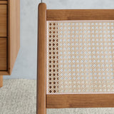 homary Japandi Walnut Rattan and Wood Lounge Chairs Mid Century Modern Armless Accent Chair for Living Room Bedroom Balcony & Patio homary