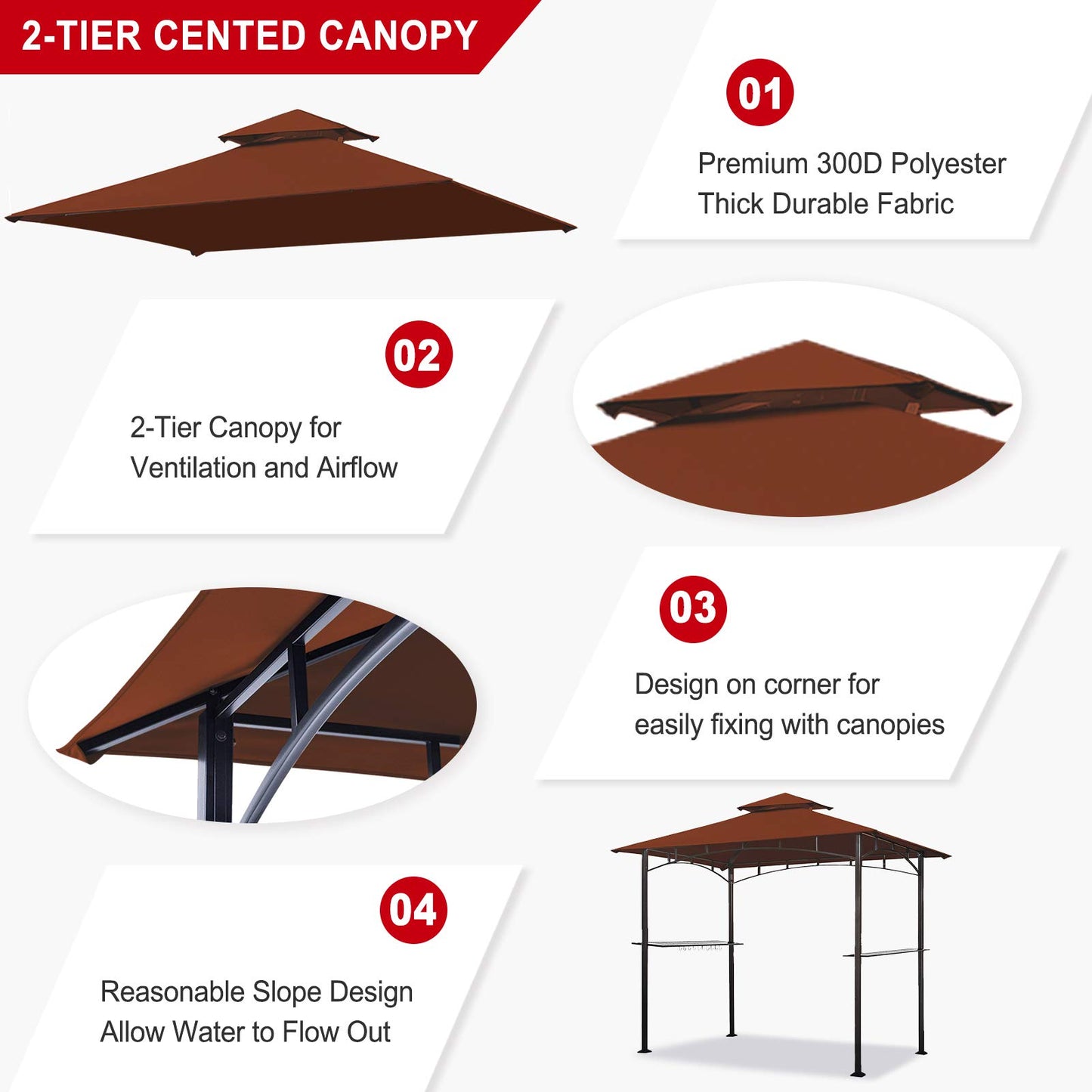 Eurmax USA High Performance Grill Gazebo Canopy Replacement Cover 5x8 BBQ Gazebo Shelter Top(Rust Red)