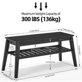 Nnewvante Bamboo Entryway Bench, 33.46" End of Bed Bench, 2 Tier Black Bench for Bedroom, Indoor Bench for Living Room, Dining Room, Hallway, Holds up to 300lbs Nnewvante