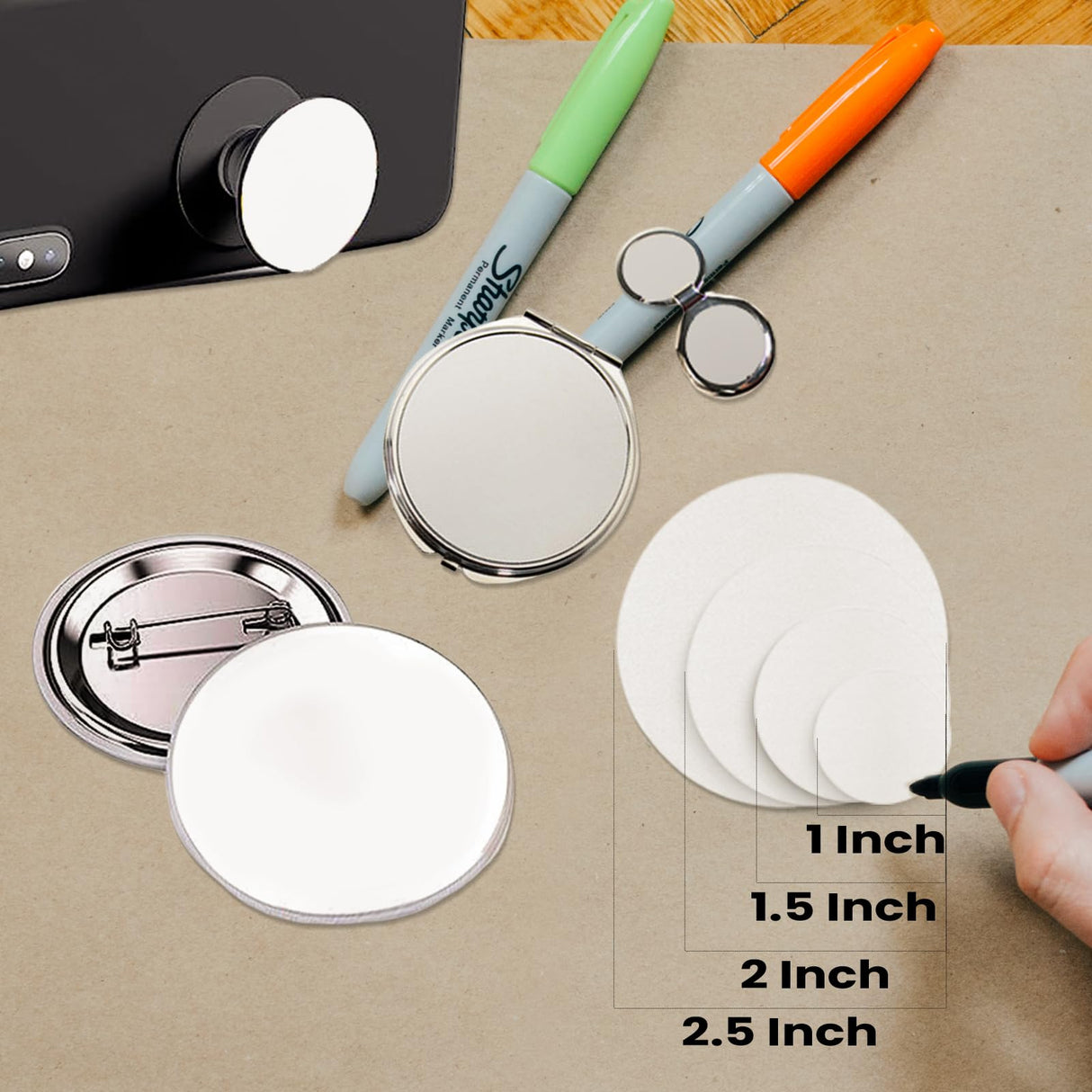 Muka 100Pcs 1.5 Inch Round Sublimation Blank Aluminum Sheets, Aluminum Board Heat Transfer for Breastpin, Retractable Badge Holder, Photo Tray, Collapsible Phone Holders Muka