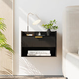 Arbuxzuy Floating Nightstand with Charging Station, Modern Wall Mounted Bedside Table with Drawer & Open Shelf, Minimalist Wooden Night Stand for Bedroom (Black) Arbuxzuy