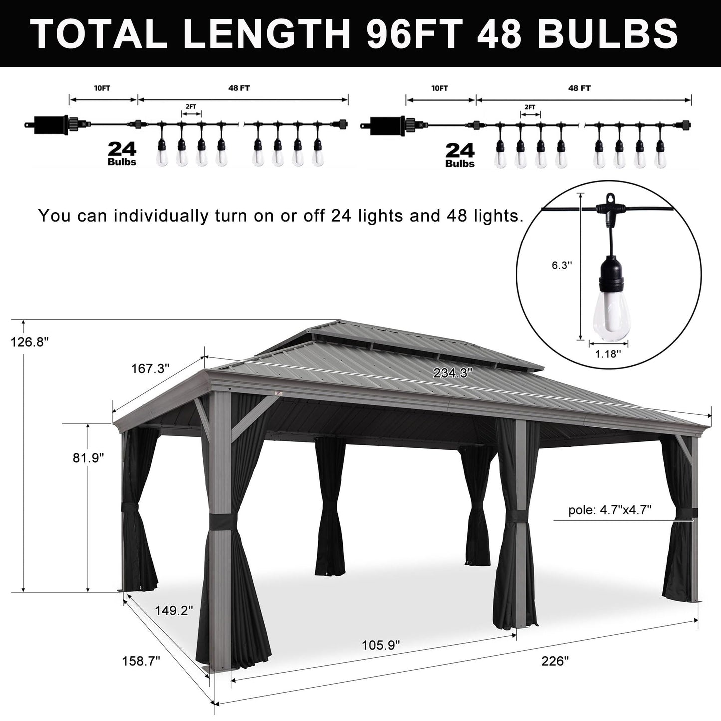 PURPLE LEAF 14' x 20' Patio Hardtop Gazebo with Light Metal Roof Heavy Duty Wind Resistance Outdoor Permanent Large Pavilion Gazebo for Patio Deck and Garden, Netting and Curtains Included, L - WoodArtSupply