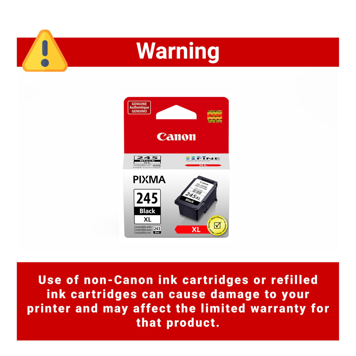Canon PG-245 XL Genuine Black Ink Cartridge, Compatible with iP2820, MG2420/2924/2920/3020/2522/2525, MX492, TS3120/302/302a/202/202a/4520/3320 Canon