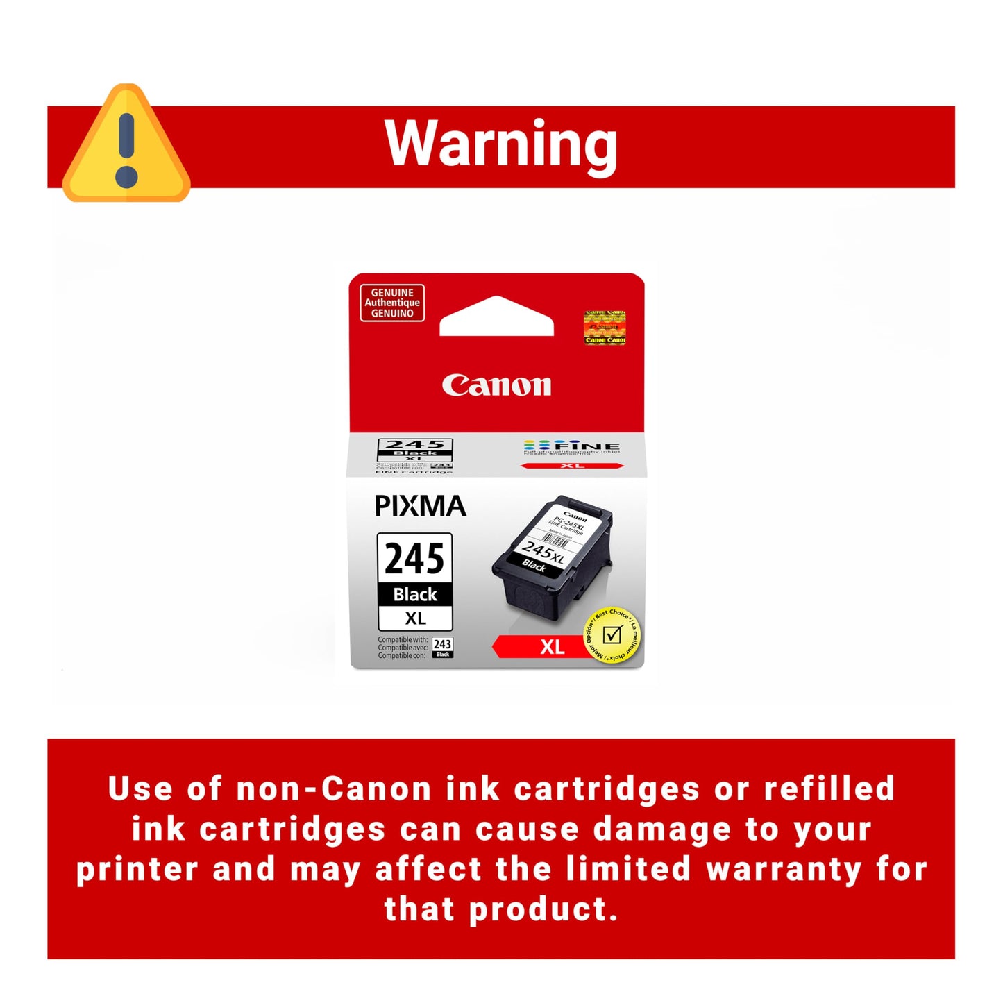 Canon PG-245 XL Genuine Black Ink Cartridge, Compatible with iP2820, MG2420/2924/2920/3020/2522/2525, MX492, TS3120/302/302a/202/202a/4520/3320