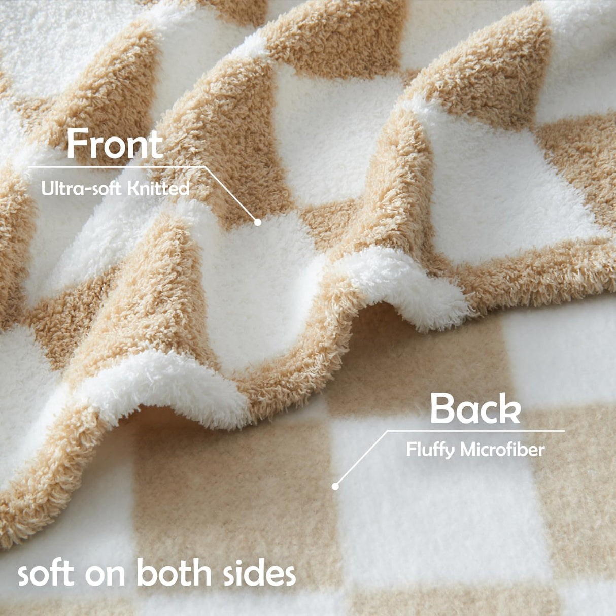 NEWCOSPLAY Knitted Brown White Checkered Blanket Super Soft Plush Throw for Couch Fuzzy Fluffy Microfiber Lightweight Blanket for Bed Sofa All Season Use (Brown White, Throw(50"x60")) NEWCOSPLAY