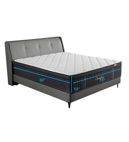 Soulfea King Size Mattress,12 Inch Memory Foam Hybrid Black King Mattresses,Pocket Spring King Mattress in a Box for Sleep Supportive Pressure Relief,Medium Firm King Mattress.