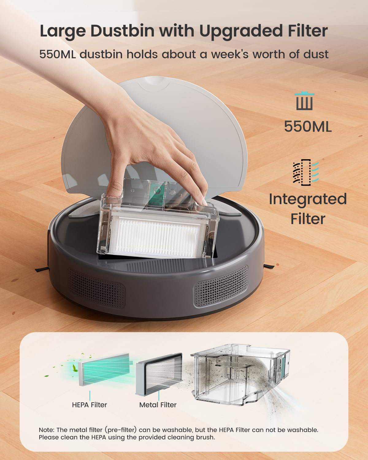 Lefant M310 Robot Vacuum Cleaner,4500Pa Strong Suction, Slim Design, Quiet, PreciSense Obstacle Avoidance, WiFi/App/Voice Control, 160-Min Runtime, Self-Charging, for Pet Hair and Hard Floors, Gray Lefant