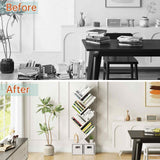 Vagusicc Tree Bookshelf, 6 Tier Bookshelf with Storage, Tall Narrow Bookcase, Rustic Wood Book Storage Rack for CDs/Books, Small Book Organizer Shelves for Bedroom, Living Room, Home Office, White Vagusicc