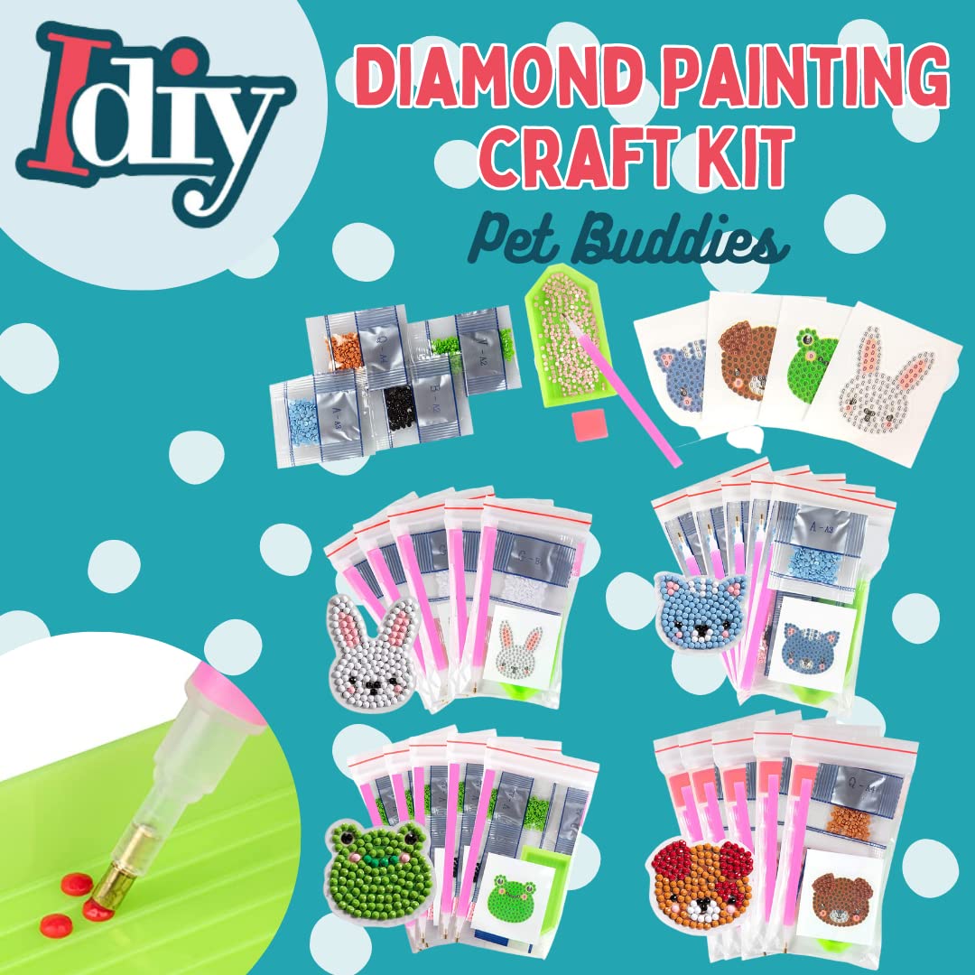 SCS Direct Kid's Birthday Party Diamond Gem Painting Craft Favor Kits -Pet Buddies- 20 Individually Packaged, All-in-One Packs for Boys & Girls -Fun & Unique Gem Classroom Art Project Activity Gift SCS Direct