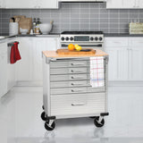 Seville Classics UltraHD Heavy Duty Rolling Cabinet Workbench Table w/Solid Wood Top, Workstation for Garage, Office, Workshop, Granite, 6-Drawer (28" W x 18" D Seville Classics