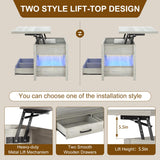 SYESWAY Lift Top Coffee Table with LED, 3-in-1 Multifunctional Coffee Table with Drawers and Hidden Compartments, Coffee Table Converts to Dining Table, for Living Room, Reception Room, Grey SYESWAY