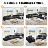 MJQFVM 132'' Oversized Cloud Couch, Upholstered Modular Sectional Sofa with 6 Pillows, Deep Seat Chenille Couches for Living Room, Free Combination, No Assembly Required (Black) MJQFVM