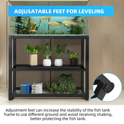 VOWNER 40-50 Gallon Fish Tank Stand - Metal Aquarium Stand, 36.6" x 18.5" x 29.5" Adjustable Heavy Duty Reptile Tank Stand, Adjustable 2-Tier Fish Tank Rack Shelf for Home Office, Tank not In - WoodArtSupply