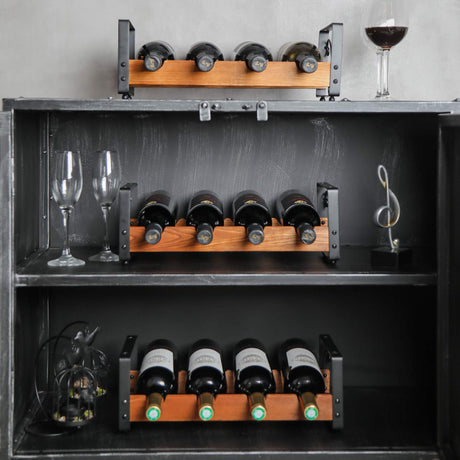 X-cosrack Rustic 3 Tier Stackable Wine Rack Freestanding 12 Bottles Organizer Holder Stand Countertop Liquor Storage Shelf Solid Wood & Iron 17" L x 7.2" W x 16.5" H-Patent Design X-cosrack