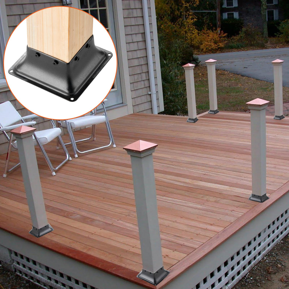 VEVOR 4x4 Post Base 20Pcs, Internal 3.6"x3.6" Heavy Duty Powder-Coated Steel Post Bracket Fit for Standard Wood Post Anchor, Decking Post Base for Deck Porch Handrail Railing Support VEVOR
