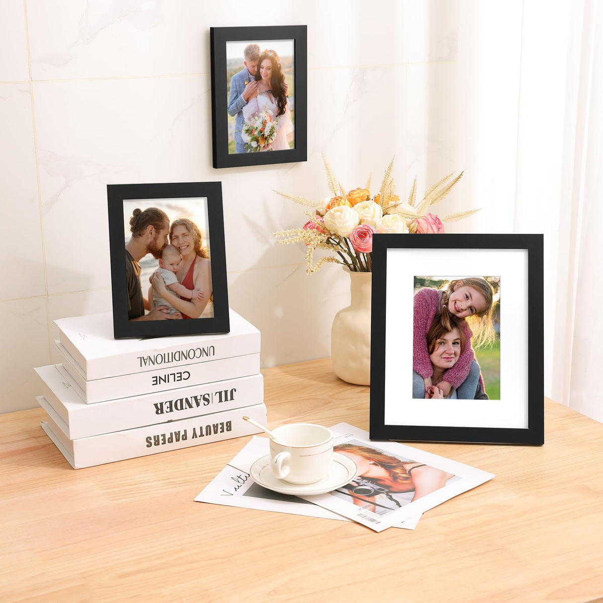 decorUhome 8x10 Picture Frame, Display Pictures 5x7 with Mat or 8x10 without Mat, Black Engineered Wood Photo Frame with Plexiglass for Wall & Tabletop Display, Picture Frames 8x10 Set of 1 decorUhome