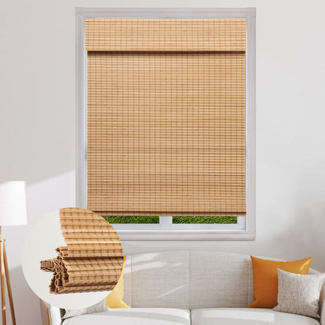 SEEYE Cordless Bamboo Roman Shades, Blackout Natural Bamboo Blinds for Indoor Windows, Roll Up Blind Privacy Shade for Home, Office, Door, UV Resistant & Easy to Install, 40" W x 64" H, Carbonized SEEYE