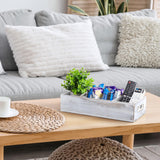 14 Inch Farmhouse White Bathroom Basket with Removable Dividers - 3 Comparments Wood Toilet Paper Basket for Back of Toilet Tank Topper - White Storage Organizer for Bathroom Pantry Organization dreamkey