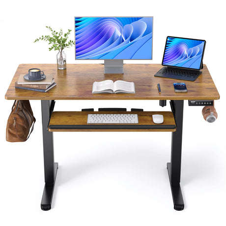 ErGear Electric Standing Desk with Full Size Keyboard Tray, Adjustable Height Sit Stand Up Desk, Home Office Desk Computer Workstation, 48x24 Inches, Vintage Brown ErGear