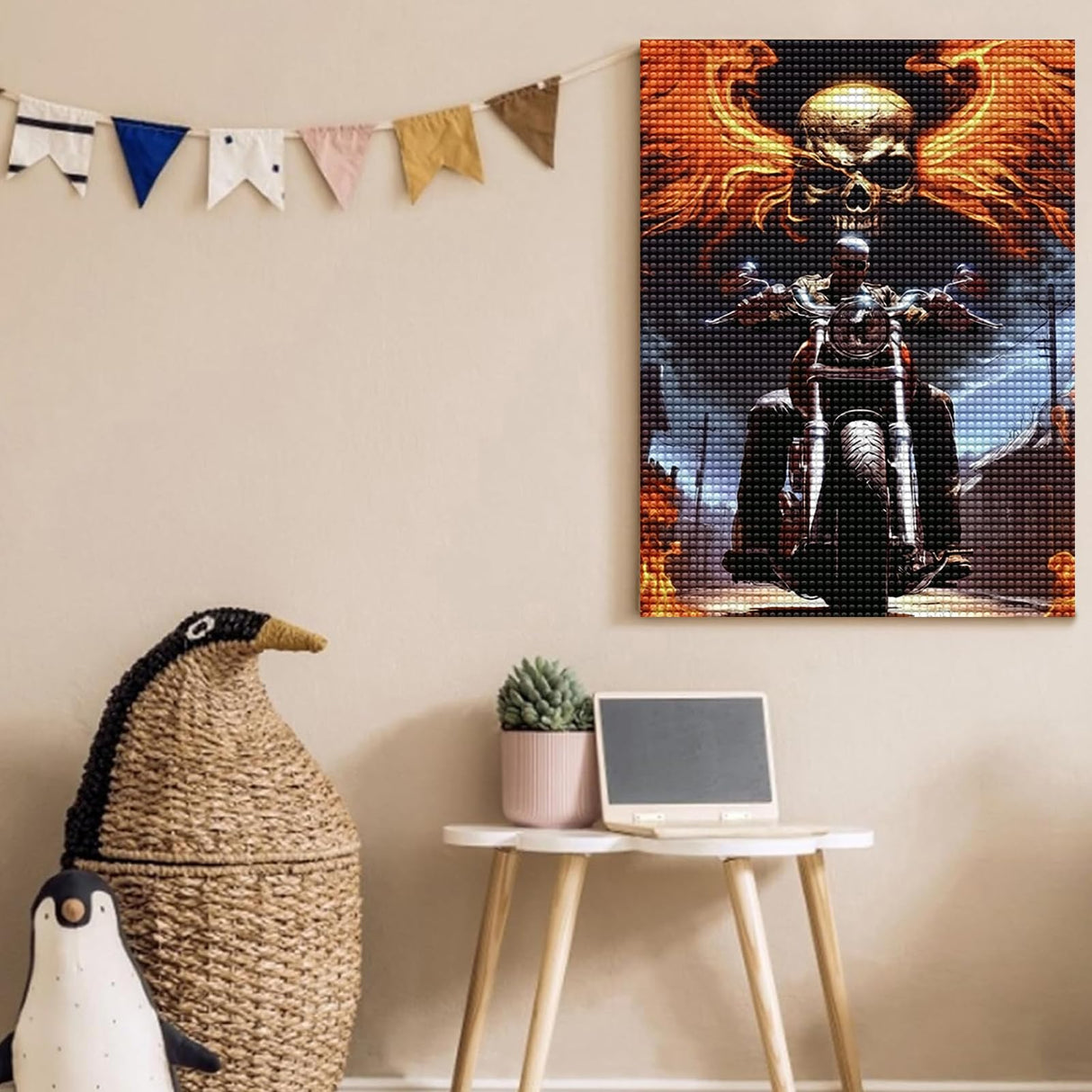 YOUSHIHA Vehicle Diamond Painting Kits for Adults,Skull Motorcycle Diamond Painting Art Kit for Adult,DIY Full Drill Gem Art with Diamonds for Home Wall Decor Gifts 12x16 Inch YOUSHIHA