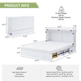 Homnso Murphy Bed Queen,Pine Wood Murphy Bed Cabinet Queen Size withTri-Folding Mattress,Storage Drawer & USB Charging Station for Living Room Apartment (White 3#) Homnso