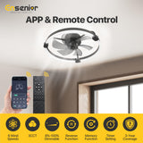 Ensenior 20'' Low Profile Ceiling Fans with Lights and Remote, Fandelier Ceiling Fan Flush Mount, APP Control, 6 Speed & 3000K-6500K Stepless Dimmable Small Ceiling Fan with Light for Bedroom - Black Ensenior