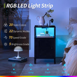 Yoobure Farmhouse Nightstand with Charging Station, Wood Night Stand End Table with USB Ports, LED Bed Side Table with Storage Cabinet, Bedside Table for Bedroom, Living Room Black Yoobure