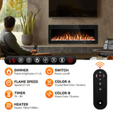 Tornivk 50 Inch Electric Fireplace Inserts Ultra-Thin Freestanding 750/1500W Electric Fireplace Heater Wall Mounted or Recessed Fireplace Electric with Adjustable Multicolor Flame,Timer Tornivk