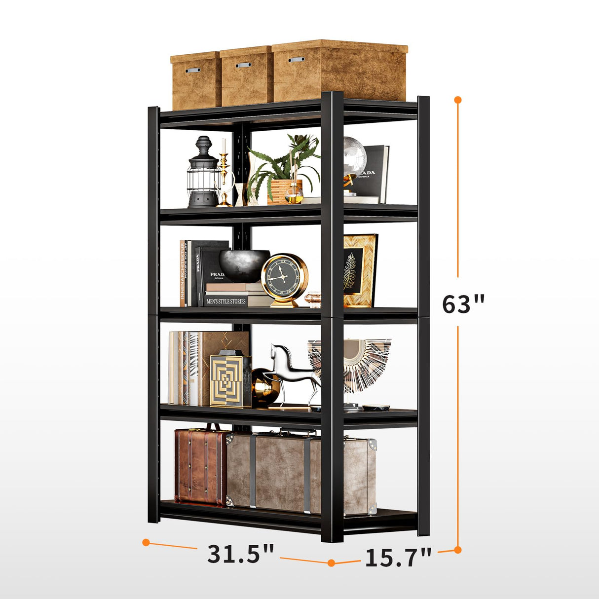 5 Tier Garage Shelving Storage Shelves 2000LBS Heavy Duty Metal Shelving Units 63" H Adjustable Industrial Utility Shelves Rack for Warehouse Garage Basement Living Room (15.7" D×31.5" W×63" H) Guomao