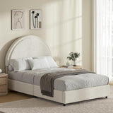 REVOMINCA Twin Size Bed Frame, Boucle Upholstered Platform Bed with Headboard, Cloud Bed Frame with Soft Rounded Corners, No Box Spring Required, Easy Assembly, Beige REVOMINCA