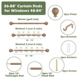 HTZON Wood Curtain Rods 48 to 84 Inch,1 Inch Adjustable Curtain Rod,Netted Wooden Window Curtains Rods,Farmhouse Rustic Heavy Duty Curtain Rods,Brown Wood Grain Decorative Single Drapery Rods 36-88" HTZON