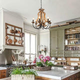 ANQIANYUE Farmhouse Chandelier, 6-Lights Wood Chandelier, Distressed Black Pendant Light Adjustable Height, Rustic Chandeliers for Dining Room Kitchen Island Foyer Living Room Entryway Hallway (18.3") ANQIANYUE