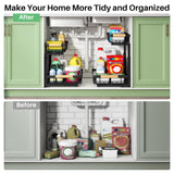 Under Sink Organizer, 2 Packs 2 Tier Under Sink Organizers and Storage, Slide Out Pull Out Cabinet Organizer Shelf, Metal Sliding Drawer for Kitchen Bathroom Pantry Cabinet Closet Organization Rack Kitstorack