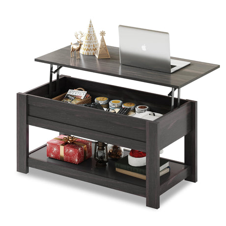 WLIVE Modern Lift Top Coffee Table,Rustic Coffee Table with Storage Shelf and Hidden Compartment,Wood Lift Tabletop for Home Living Room,Black. WLIVE