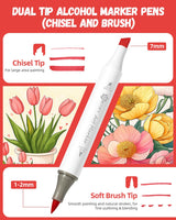 Simetufy 48 Colors Alcohol Markers Brush Tip, Coloring Markers for Adult Coloring Books, Dual Tip Alcohol Markers Brush Tip and Chisel Tip for Coloring, Drawing Simetufy