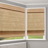 LANTIME Wood Cordless Roman Shades, Lined Blackout Bamboo Window Shades Blinds, Oak LANTIME