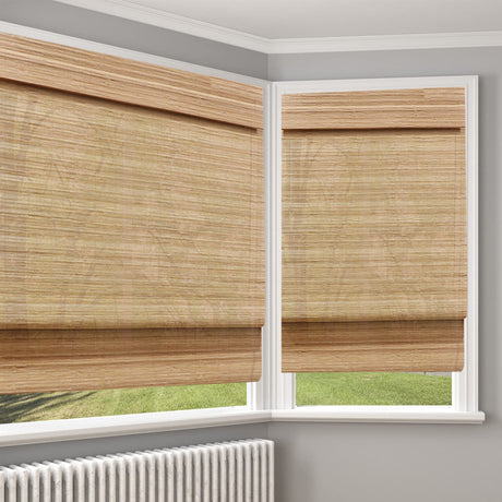 LANTIME Wood Cordless Roman Shades, Lined Blackout Bamboo Window Shades Blinds, Oak LANTIME