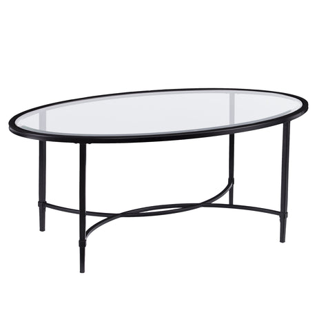 SEI Furniture Quinton Metal/Glass Oval Cocktail Table - Black, 45 in x 25 in x 19 in SEI Furniture