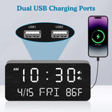 Andoolex Wooden Digital Alarm Clock with Wireless Charging, 0-100% Adjustable Brightness Dimmer and Alarm Volume, Weekday/Weekend Mode, Dual Alarm, Snooze, 12/24H, Wood LED Clock for Bedroom (Black) Andoolex