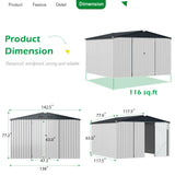 AECOJOY Shed 12' x 10' Storage Shed Large, Sheds & Outdoor Storage Clearance 10x12 Sheds with Lockable Doors, Utility and Tool Storage Shed for Garden, Backyard, Patio, Outside use in White AECOJOY