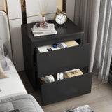 FUNISIR Nightstand with 2 Drawers, Modern Bedroom End Table with No Handle, Wooden Bedside Storage Cabinet, Balck FUNISIR
