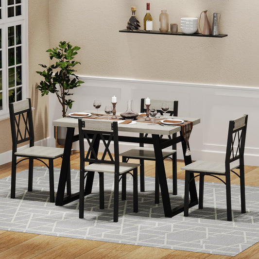 REHOOPEX Dining Room Table Set for 4, 5-Piece Farmhouse Kitchen Table Set, Thickened Metal Frame with Wood Top, Kitchen Table and Chairs for 4 Ideal for Dining Room, Dinette, Small Space, Apa - WoodArtSupply