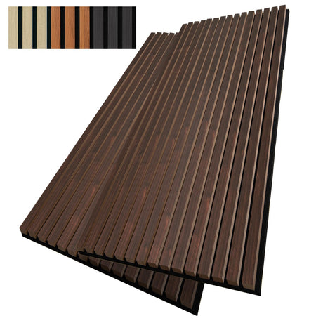 AMZDEPOT Wood Slat Wall Panel, 48'' x 24'' Wood Panels for Wall, 3D Soundproof Wall Panels, Large Acoustic Panels for Interior Ceiling and Wall Decor Noise Reduction, 2 Pack, Walnut AMZDEPOT