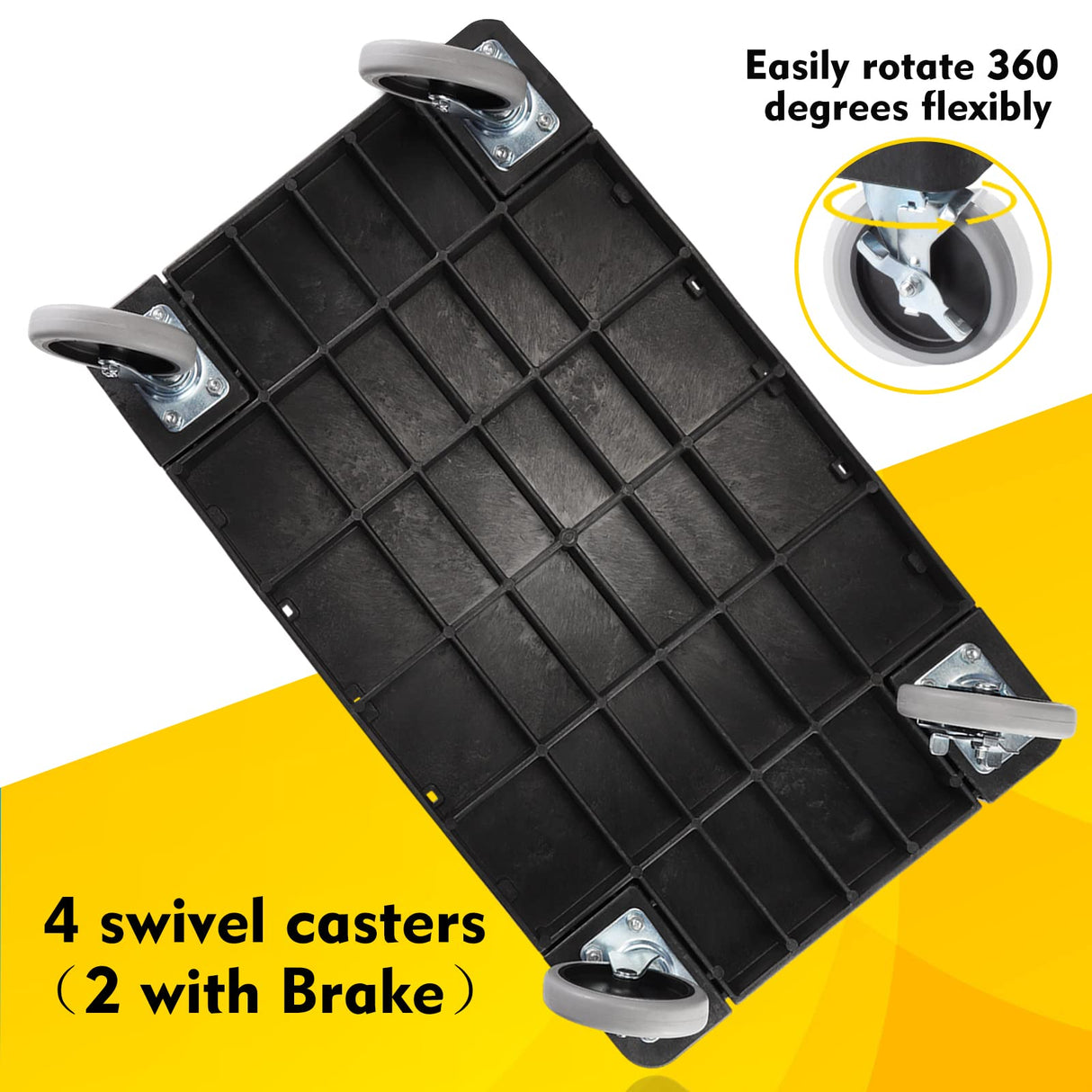 ELAFROS Heavy Duty Plastic Utility Cart, 37 x 18.8 in, Flat Top, Swivel Wheels, 550 lbs Capacity, Black ELAFROS