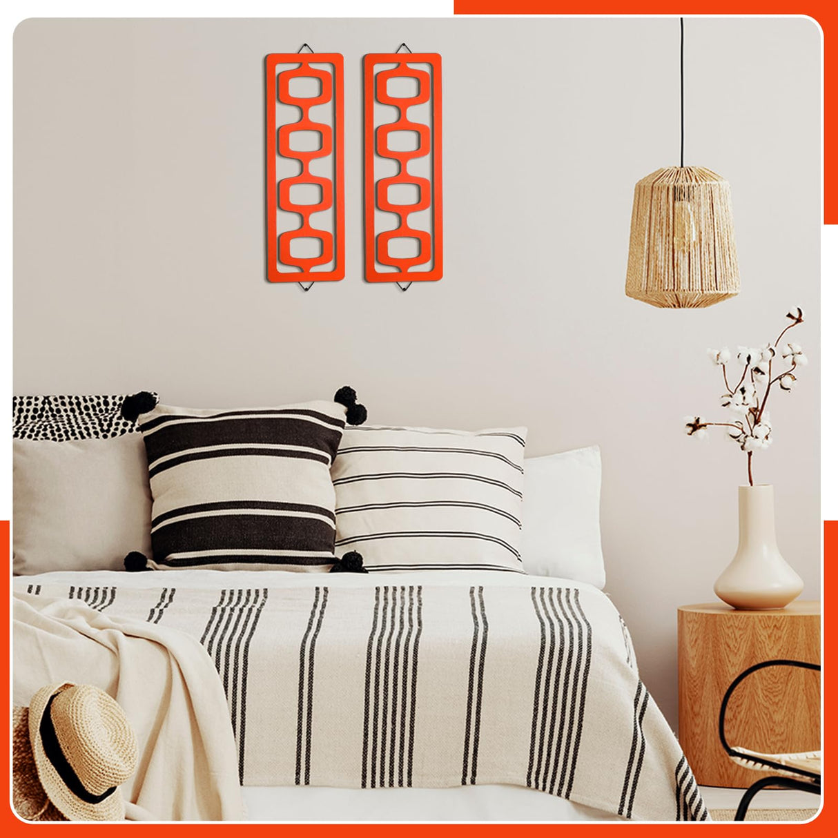 CroBlissful 2 Pcs Mid Century Modern Wall Art Wood Mid Century Elegance Decor Accents Abstract Wall Sculpture Geometric Panels for Interior Panel Art for Home Living Room(Orange) CroBlissful