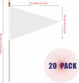 LUSEOAN 20 Pack White Mini Pennant Wood Stick Sublimation Flag Set - 5x8 Inch Solid Color Blank Hand Held Small Miniature Triangle Plain Flags for DIY Graffiti,School,Kids Birthday,Grand Opening LUSEOAN