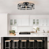 Garwarm 20in Caged Ceiling Fan with Light,Rustic Industrial Ceiling Fans with Lights and Remote,Bladeless Black Fandelier Ceiling Fan,Flush Mount Fan Lights for Kitchen,Bedroom（6 Speed,Timing） Garwarm