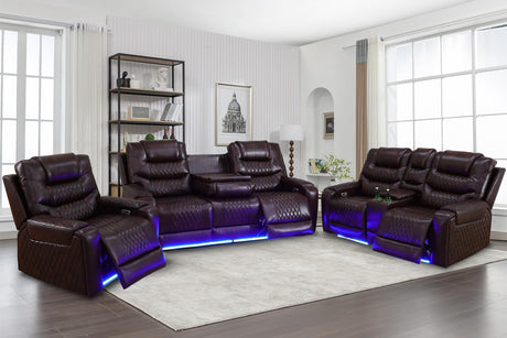 A Ainehome LED Power Recliner Sofa for Living Room Furniture Set, Leather Sectional Sofa Set, Reclining Sofa and loveseat with USB Port/Storage Console/Cup Holders(Dark Brown 3-Piece Set) A Ainehome